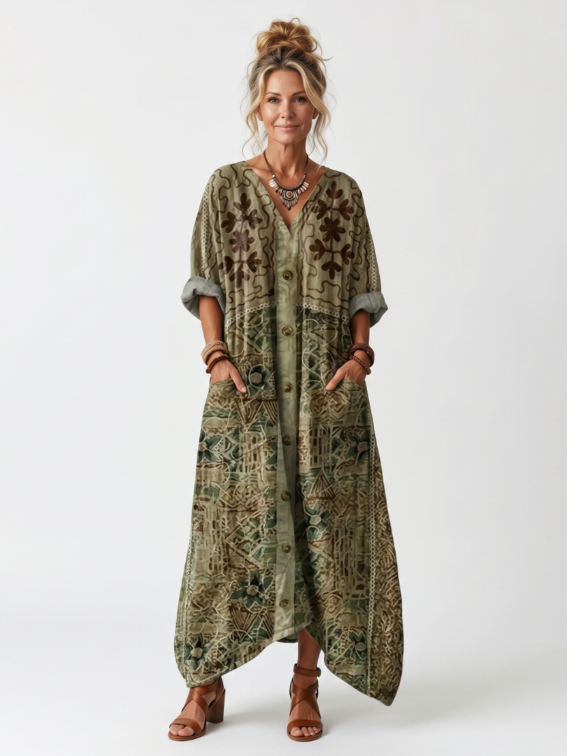 Aleta | Vestito Midi Oversized con Bottoni e Tasche