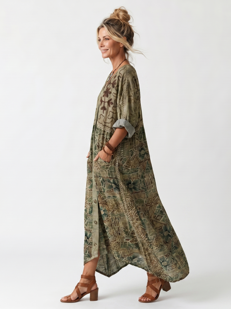 Aleta | Vestito Midi Oversized con Bottoni e Tasche