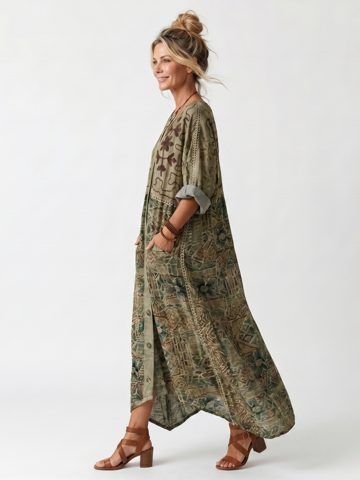 Aleta | Vestito Midi Oversized con Bottoni e Tasche