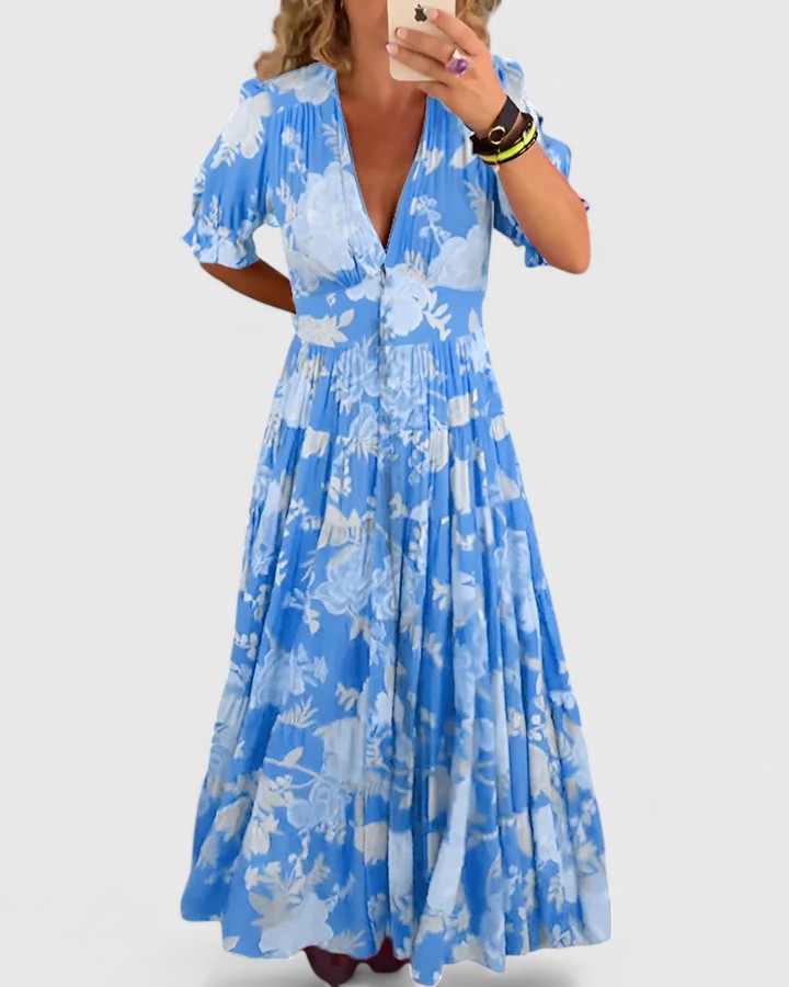 Minelda | Elegante Vestito Estivo a V con Fantasia Floreale