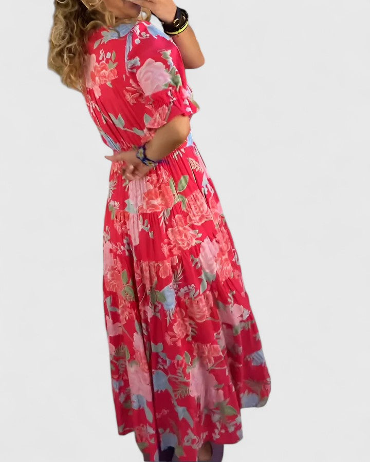Minelda | Elegante Vestito Estivo a V con Fantasia Floreale