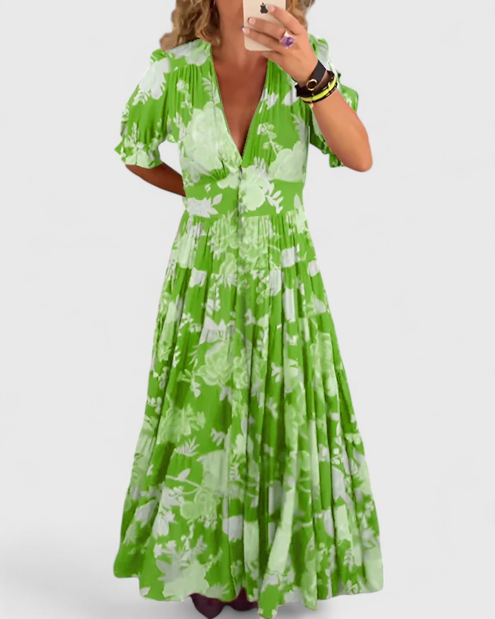 Minelda | Elegante Vestito Estivo a V con Fantasia Floreale