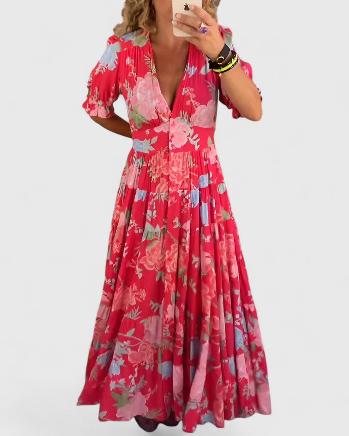 Minelda | Elegante Vestito Estivo a V con Fantasia Floreale