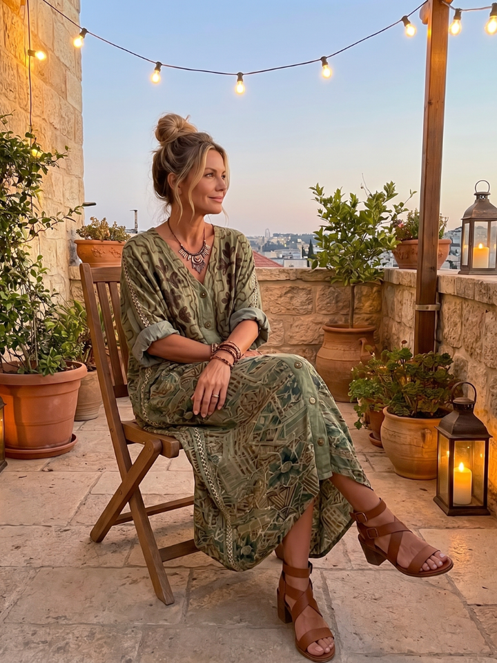 Aleta | Vestito Midi Oversized con Bottoni e Tasche