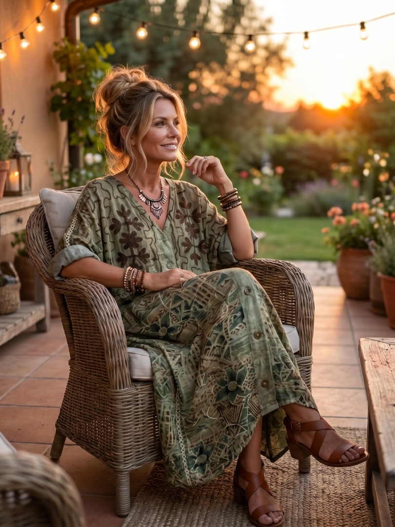 Aleta | Vestito Midi Oversized con Bottoni e Tasche