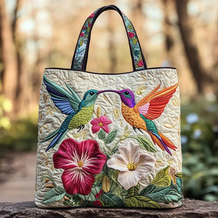 Sacco Matelassé - Colibrì e Fiori Bianchi