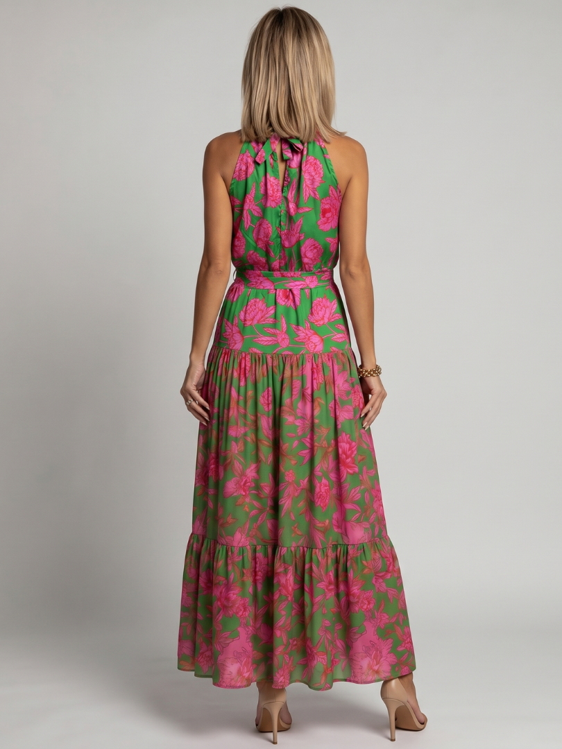 Abito midi drappeggiato in rosa con scollatura all'americana elegante