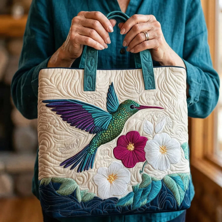 Borsa Trapuntata - Colibrì e Fiori Bianchi