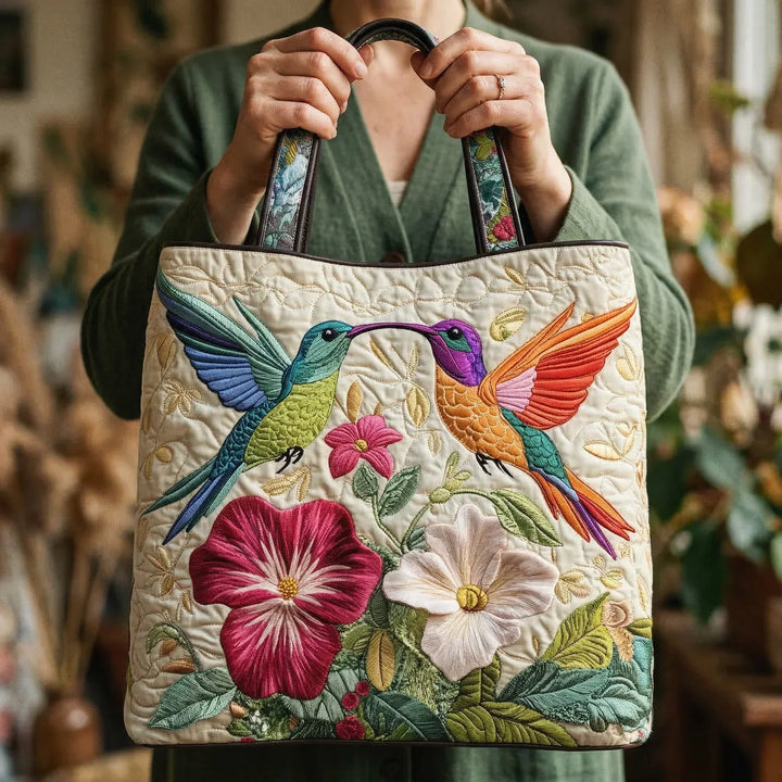 Sacco Matelassé - Colibrì e Fiori Bianchi