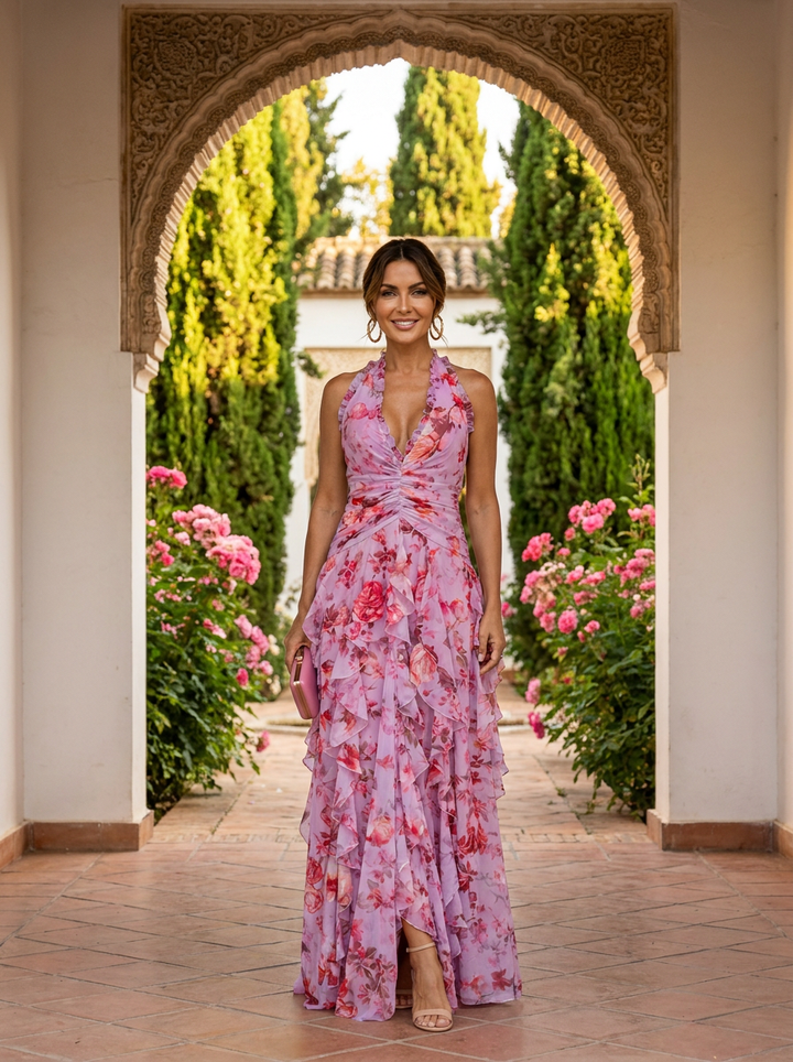 Abito Lunga Elegante con Collo Halter - Maison Claire et Sylvie
